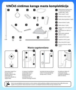 Stikla šķiedras karogu masts ar VINČAS pacelšanas sistēmu
